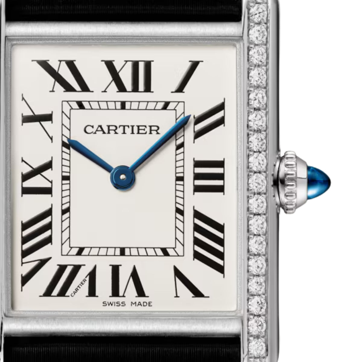 Cartier Tank Must De Cartier Horloge Large Steel Diamonds Black Brushed Calfskin Leather W4TA0030