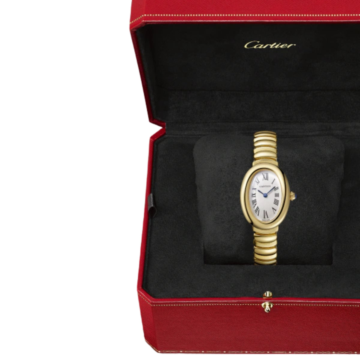 Cartier Baignoire Watch Small Yellow Gold Silvered Dial Blued-Steel WGBA0013