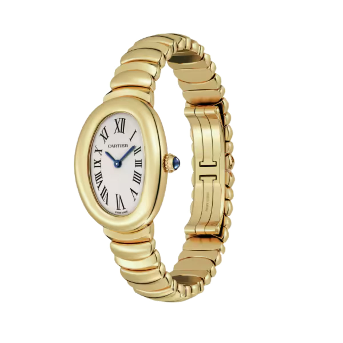 Cartier Baignoire Watch Small Yellow Gold Silvered Dial Blued-Steel WGBA0013