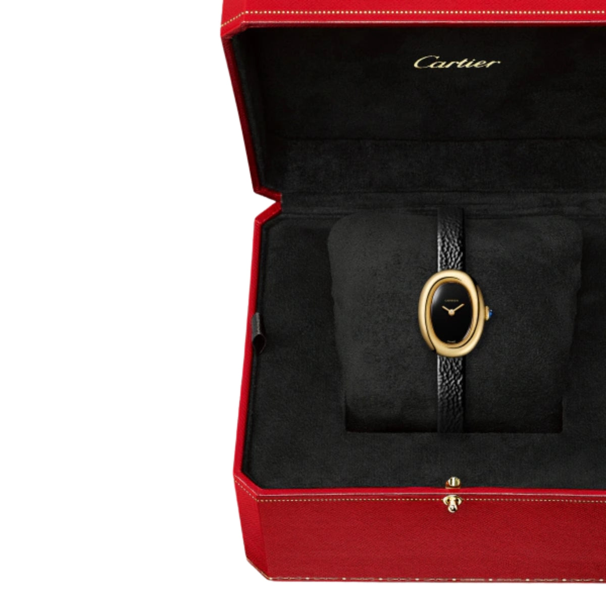 Cartier Baignoire Watch Mini Yellow Gold Black Varnished Leather WGBA0040