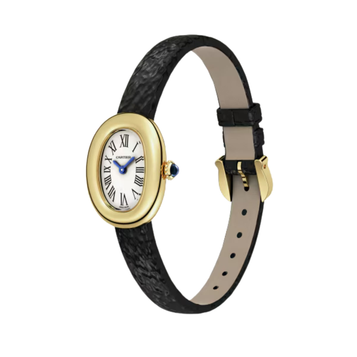 Cartier Baignoire Watch Mini Yellow Gold Black Varnished Leather WGBA0041
