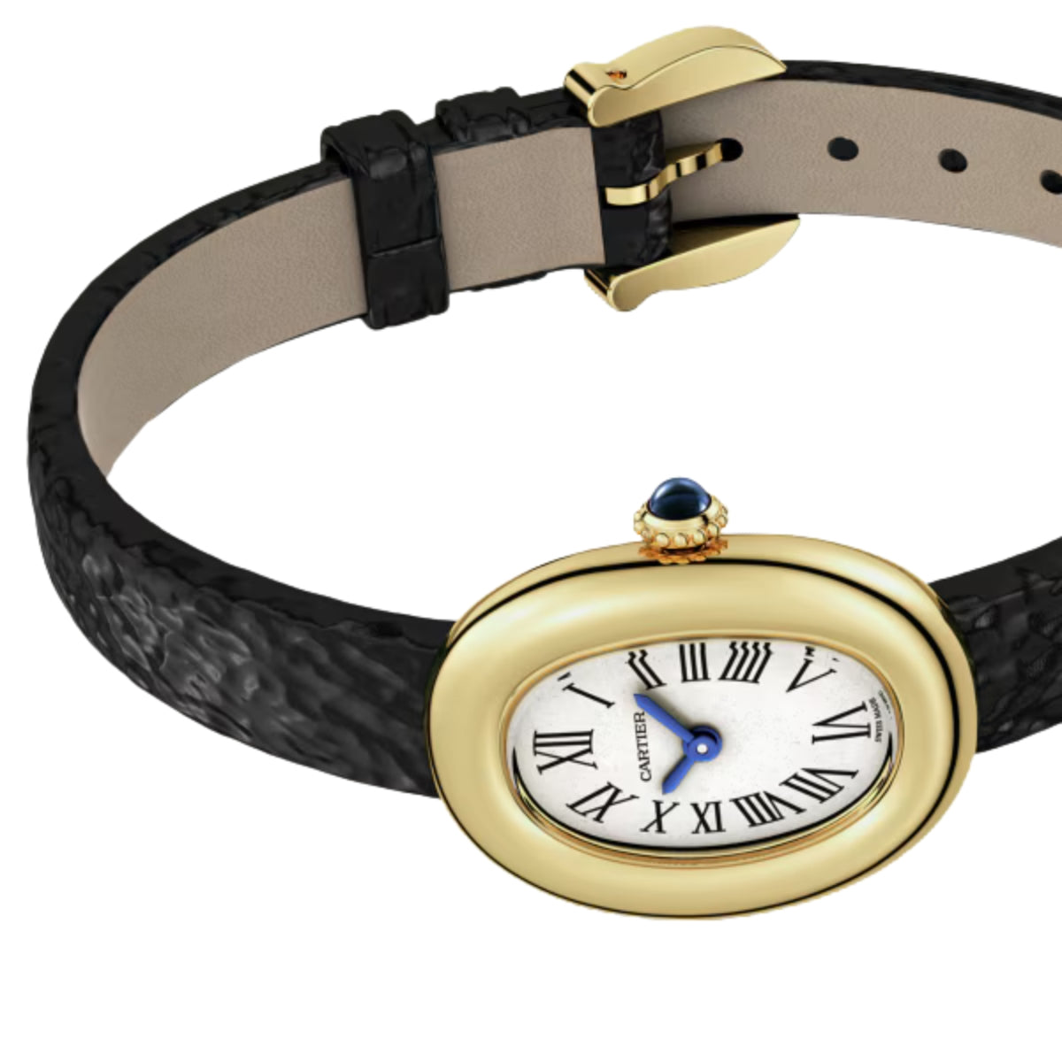 Cartier Baignoire Watch Mini Yellow Gold Black Varnished Leather WGBA0041