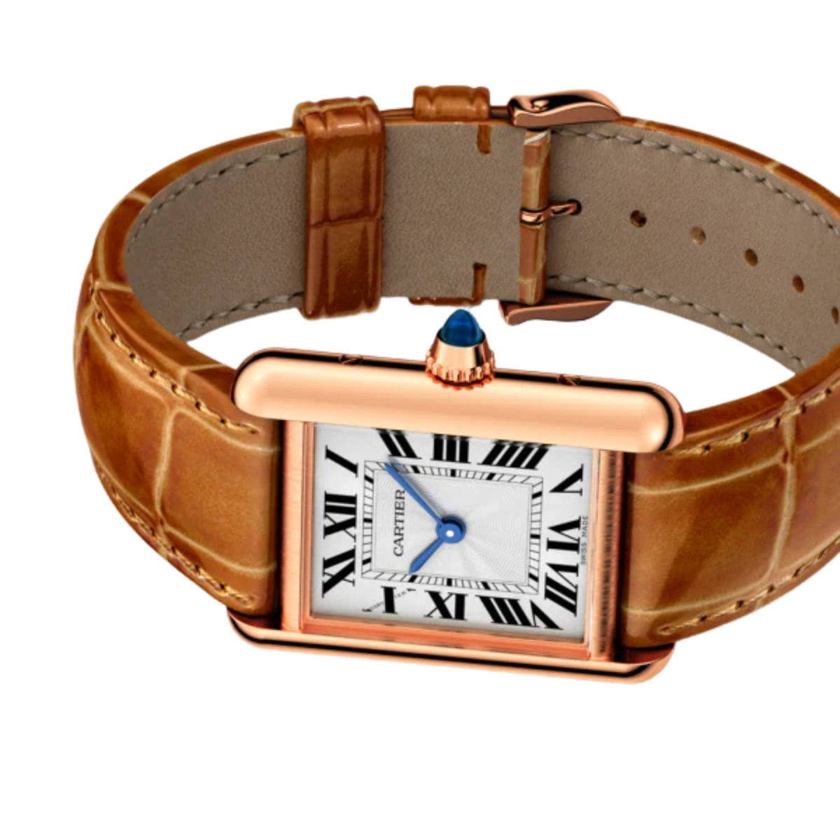 Cartier Tank Louis Cartier Small Rose Gold Shiny Brown Alligator Skin Leather WGTA0010