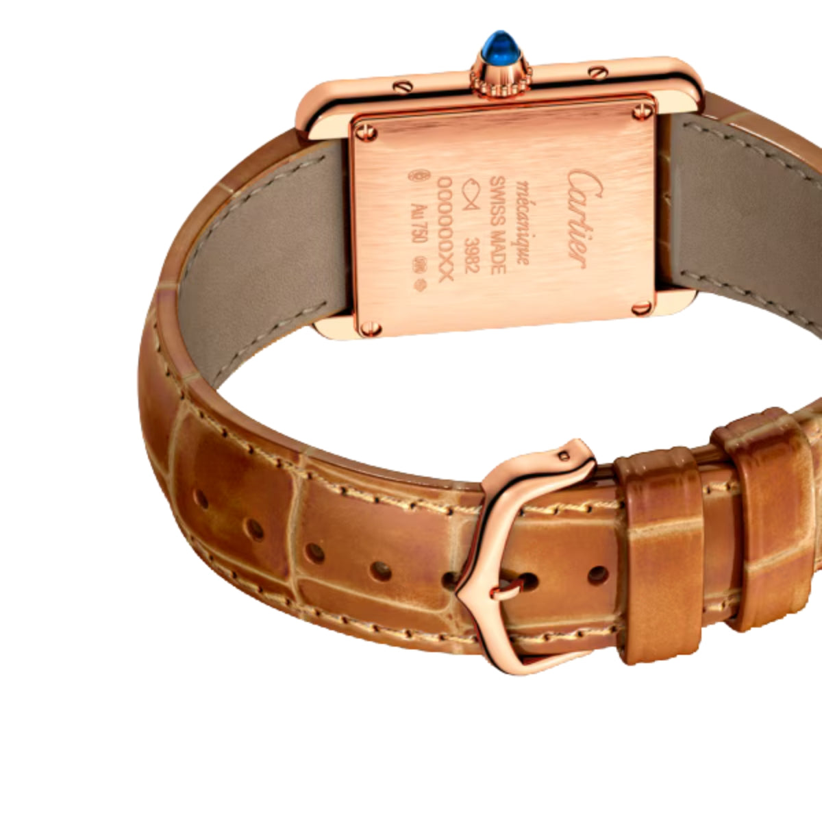 Cartier Tank Louis Cartier Small Rose Gold Shiny Brown Alligator Skin Leather WGTA0010