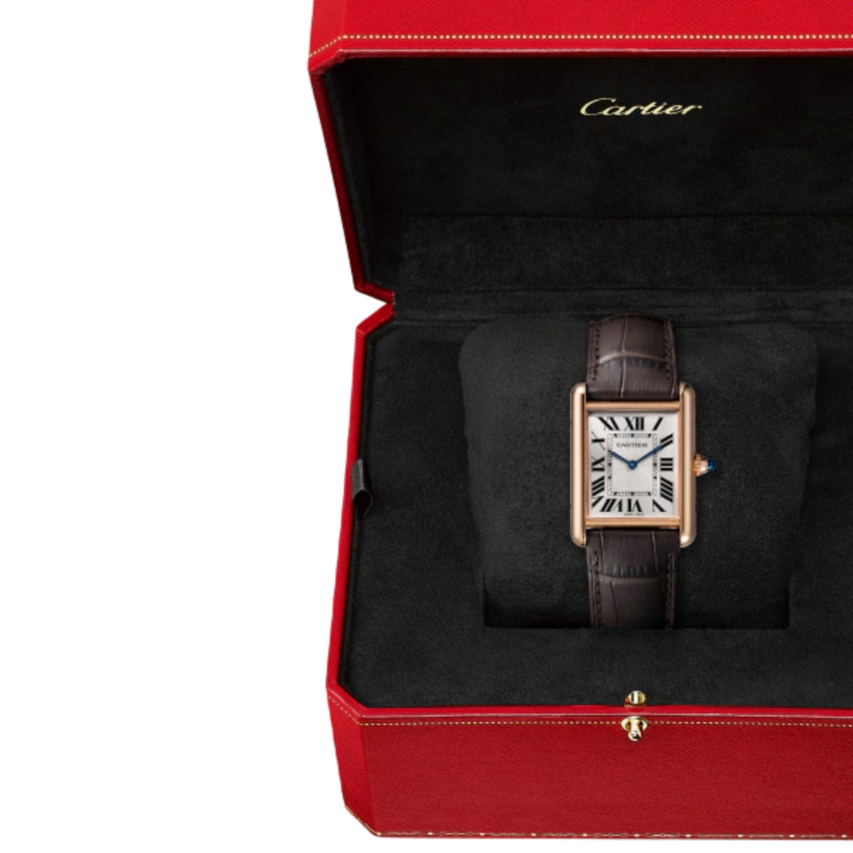Cartier Tank Louis Cartier Large Rose Gold Semi Matt Brown Alligator Skin Leather WGTA0011