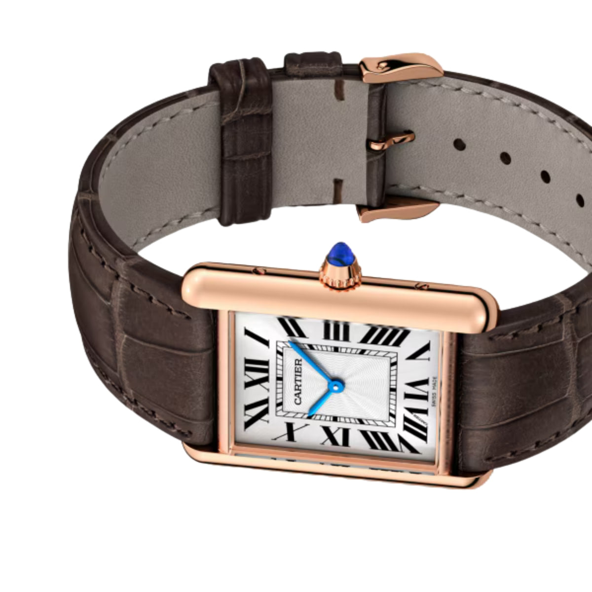 Cartier Tank Louis Cartier Large Rose Gold Semi Matt Brown Alligator Skin Leather WGTA0011