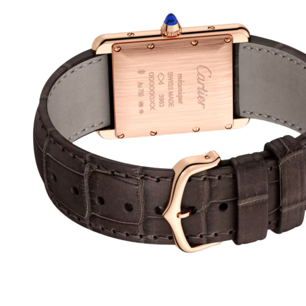 Cartier Tank Louis Cartier Large Rose Gold Semi Matt Brown Alligator Skin Leather WGTA0011