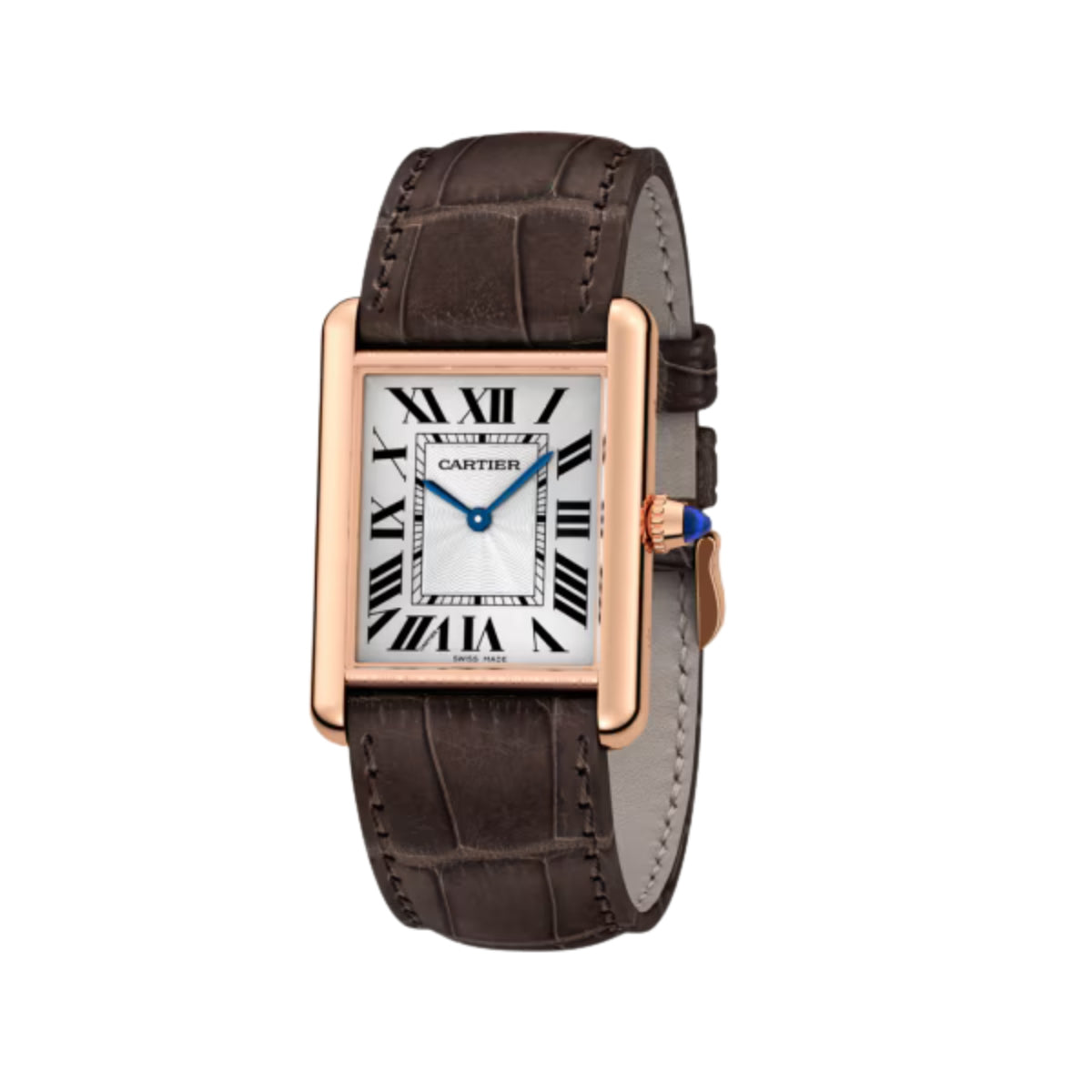 Cartier Tank Louis Cartier Large Rose Gold Semi Matt Brown Alligator Skin Leather WGTA0011