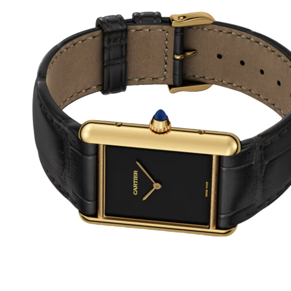 Cartier Tank Louis Cartier Large Yellow Gold Semi Matte Black Alligator Skin Leather WGTA0091