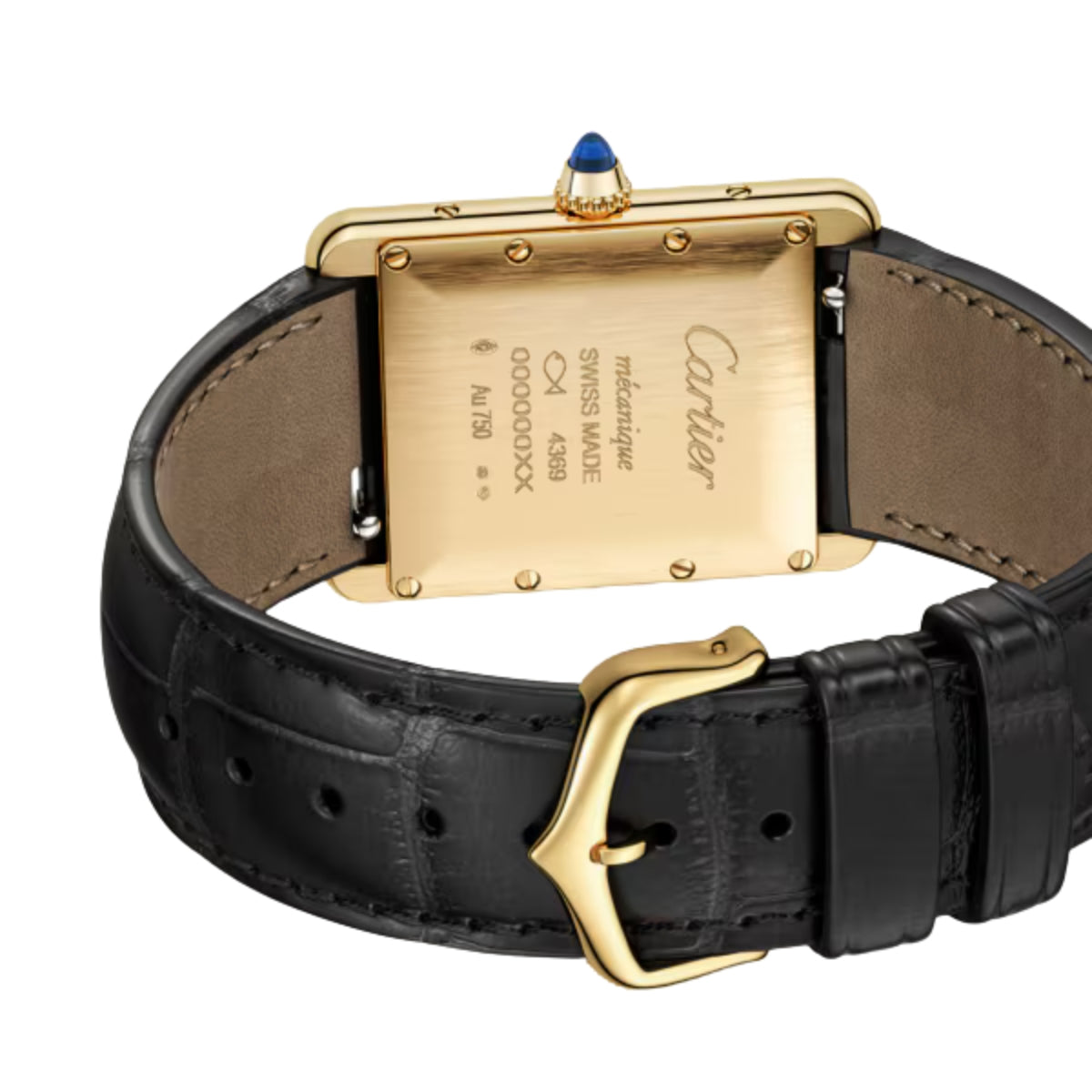 Cartier Tank Louis Cartier Large Yellow Gold Semi Matte Black Alligator Skin Leather WGTA0091