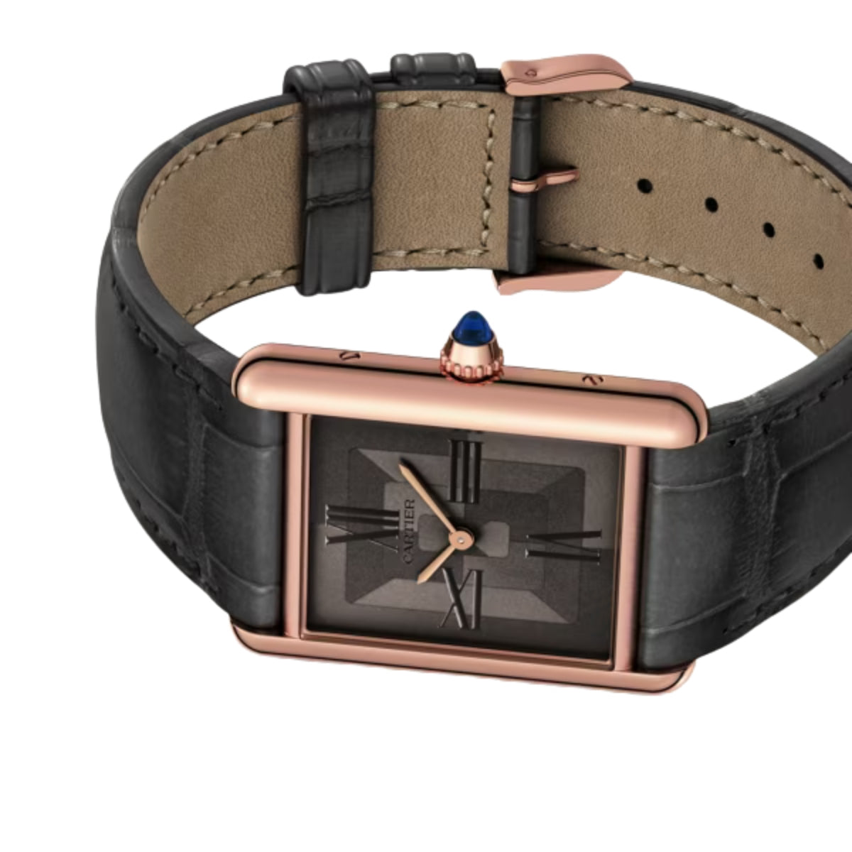 Cartier Tank Louis Cartier Large Rose Gold Semi Matte Grey Alligator Skin Leather WGTA0092