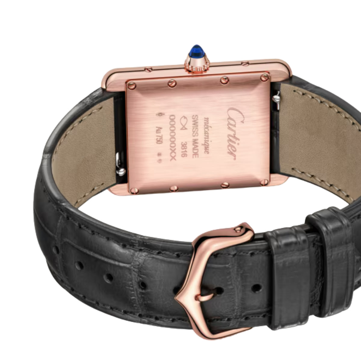 Cartier Tank Louis Cartier Large Rose Gold Semi Matte Grey Alligator Skin Leather WGTA0092