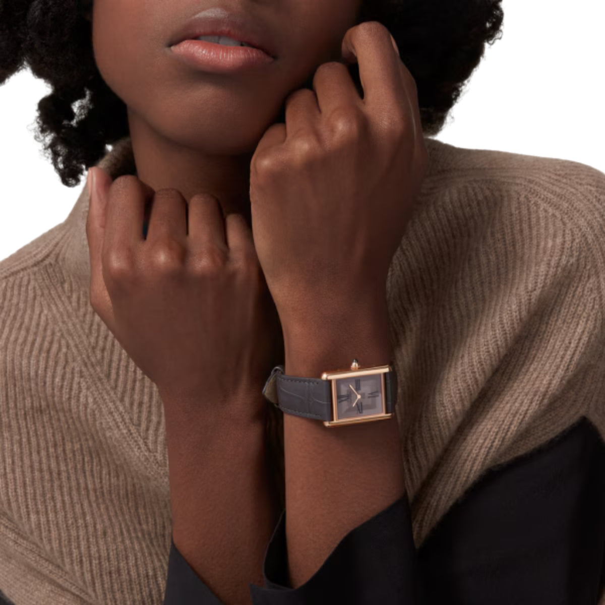 Cartier Tank Louis Cartier Large Rose Gold Semi Matte Grey Alligator Skin Leather WGTA0092