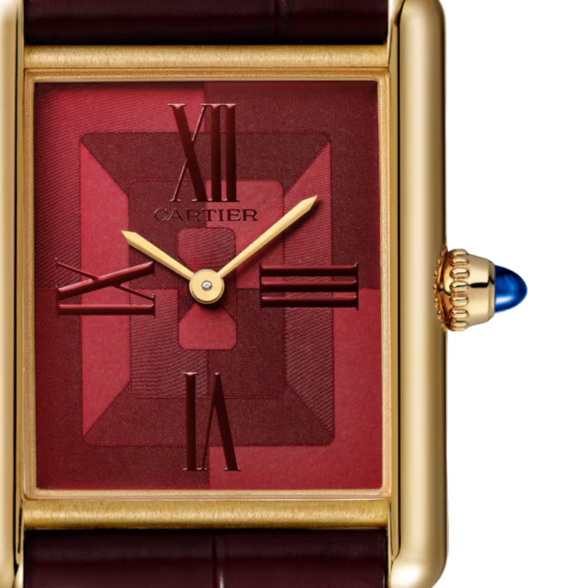 Cartier Tank Louis Cartier Large Yellow Gold Semi Matte Red Alligator Skin Leather WGTA0093