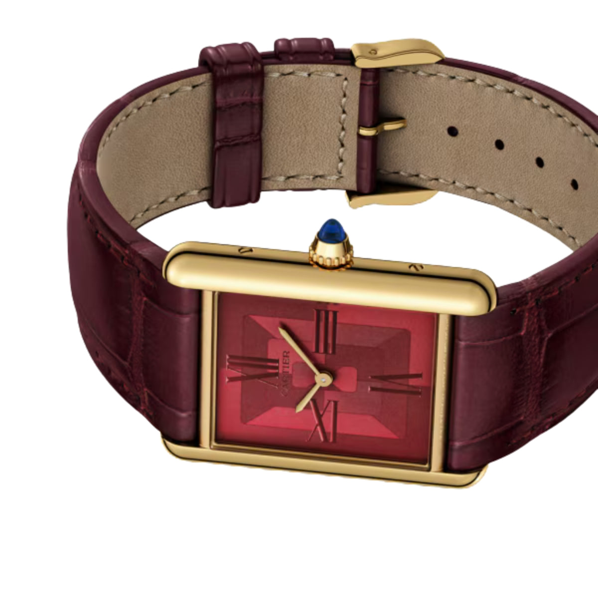 Cartier Tank Louis Cartier Large Yellow Gold Semi Matte Red Alligator Skin Leather WGTA0093