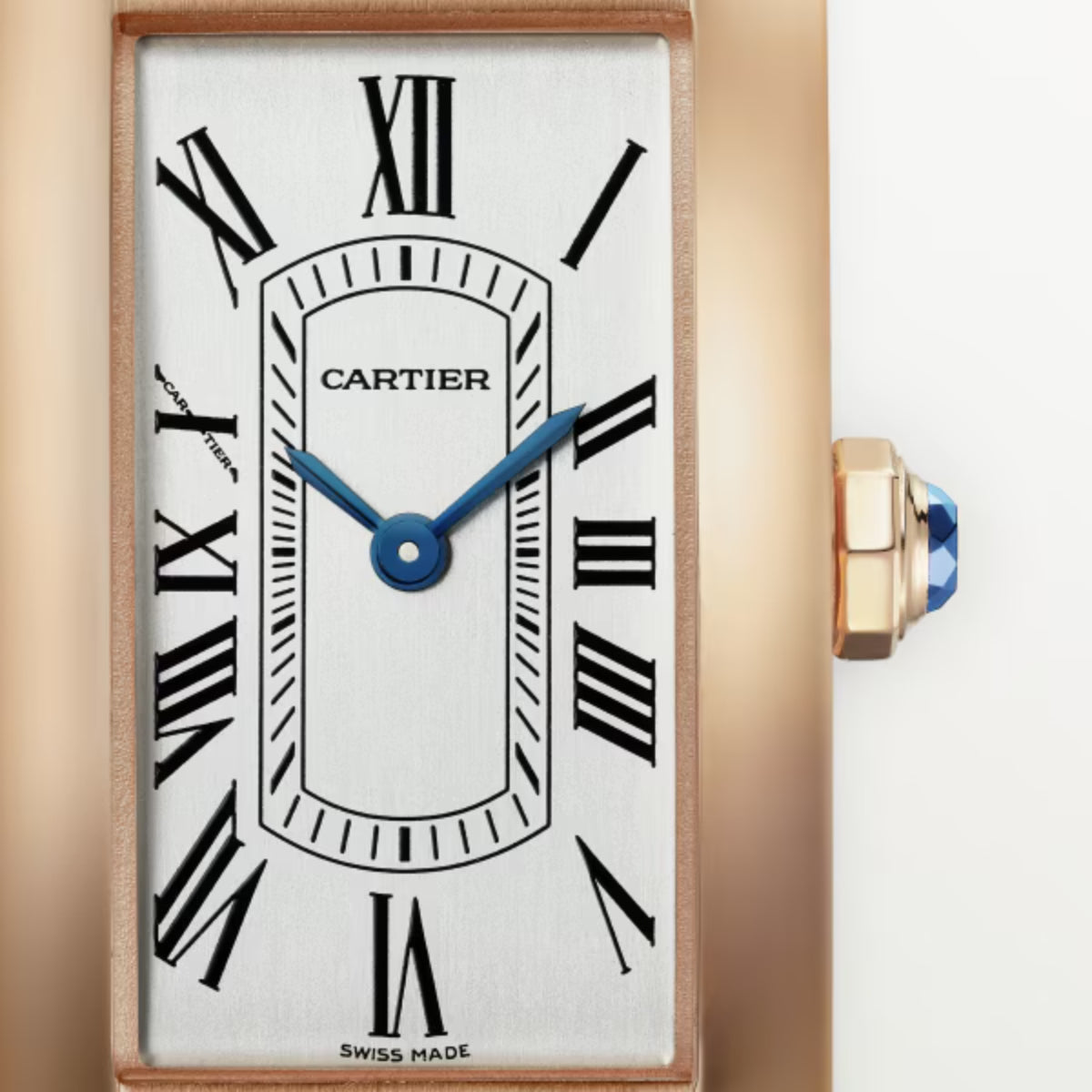 Cartier Tank Americaine Small Rose Gold Dark Brown Shiny Alligator Skin Leather WGTA0133