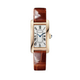 Cartier Tank Americaine Small Rose Gold Dark Brown Shiny Alligator Skin Leather WGTA0133