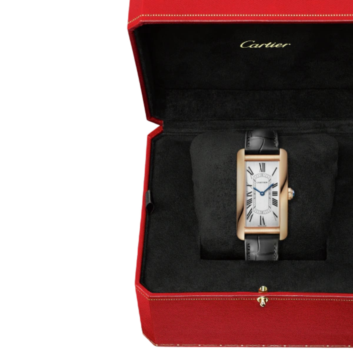 Cartier Tank Americaine Large Rose Gold Semi Matte Grey Alligator Skin Leather WGTA0134