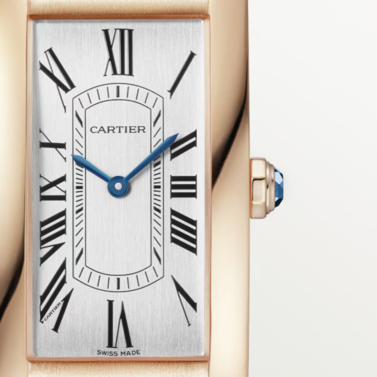 Cartier Tank Americaine Large Rose Gold Semi Matte Grey Alligator Skin Leather WGTA0134