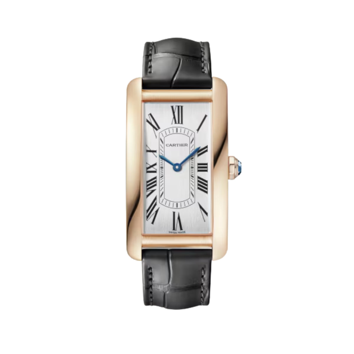 Cartier Tank Americaine Large Rose Gold Semi Matte Grey Alligator Skin Leather WGTA0134