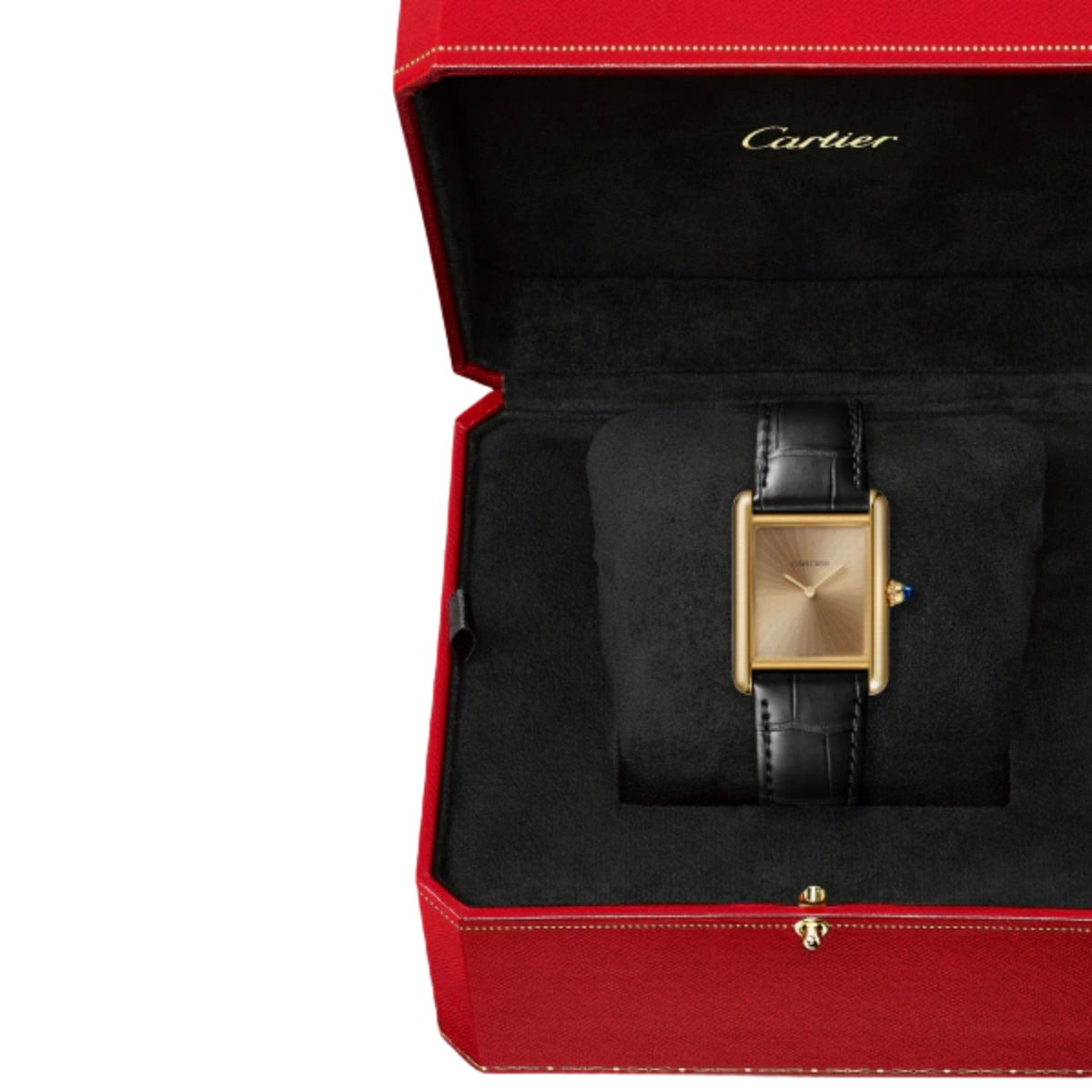 Cartier Tank Louis Cartier Large Yellow Gold Semi Matte Black Alligator Leather WGTA0211