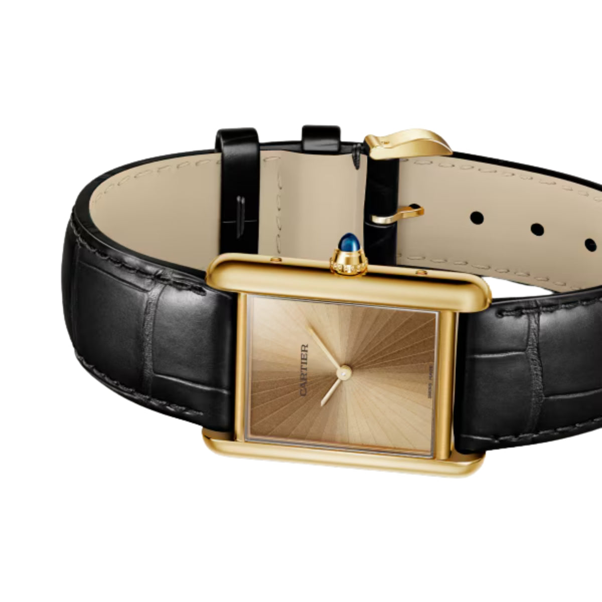 Cartier Tank Louis Cartier Large Yellow Gold Semi Matte Black Alligator Leather WGTA0211