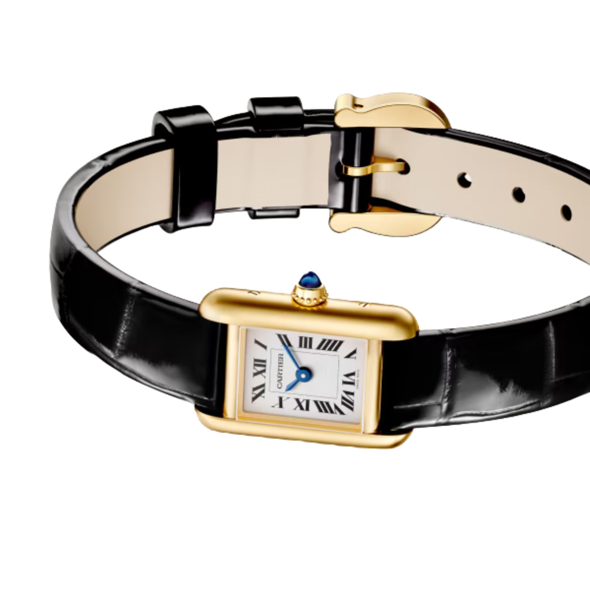 Cartier Tank Louis Cartier Mini Yellow Gold Shiny Black Alligator Leather WGTA0352