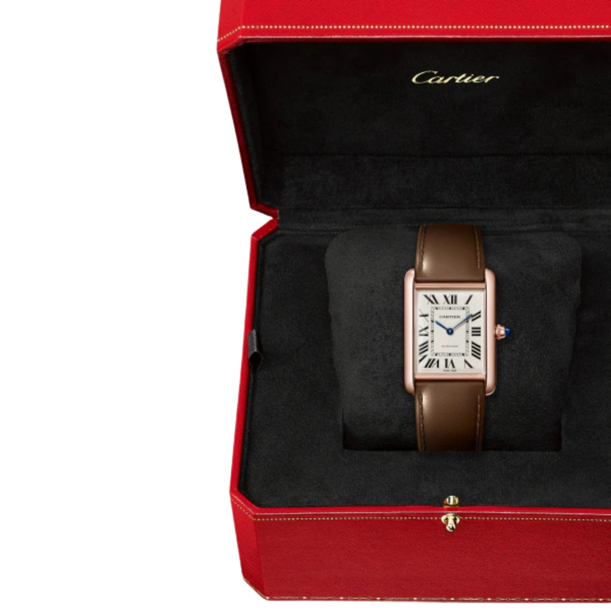 Cartier Tank Louis Cartier Large Rose Gold Semi Matte Brown Calfskin Leather WGTA0394