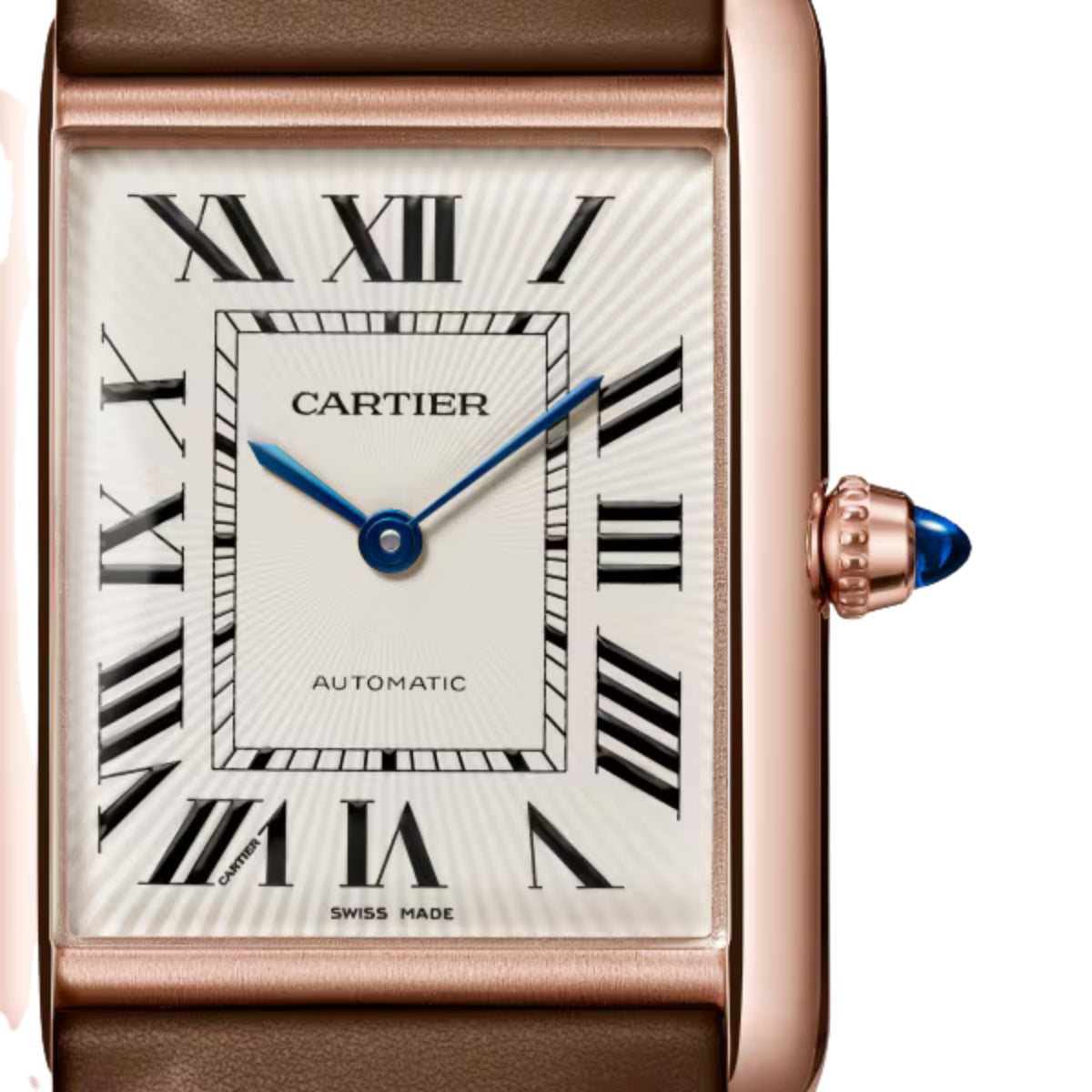 Cartier Tank Louis Cartier Large Rose Gold Semi Matte Brown Calfskin Leather WGTA0394