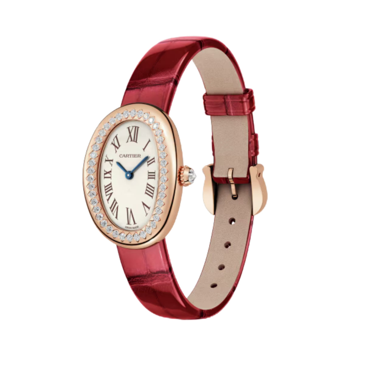 Cartier Baignoire Watch Small Rose Gold Diamonds Varnished red alligator-skin Leather WJBA0031