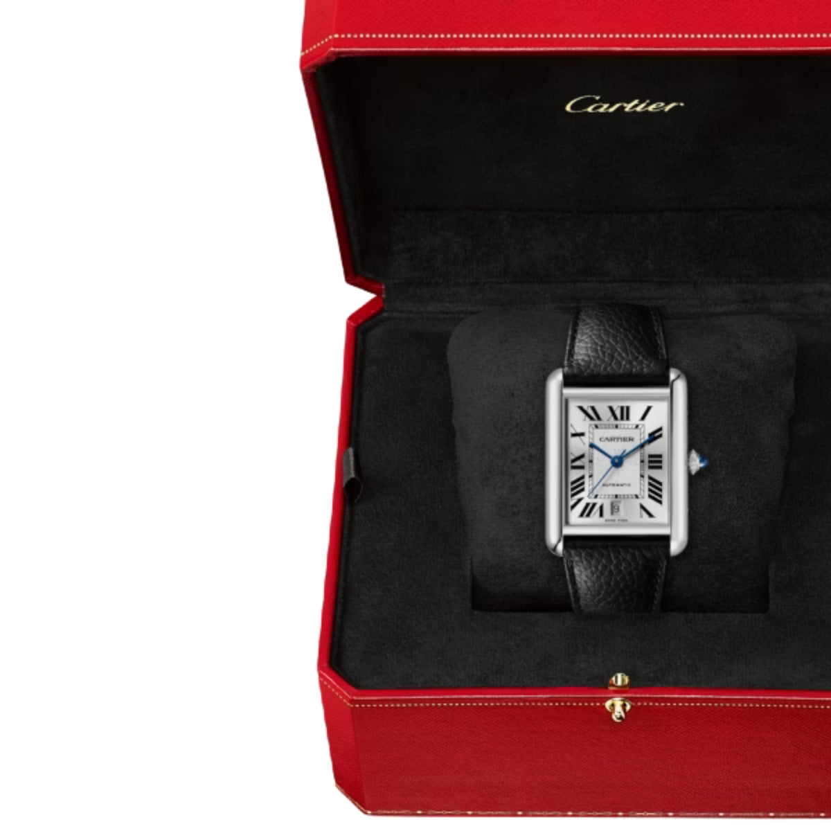 Cartier Tank Must Extra Large Steel Black Grained Calfskin Leather WSTA0040