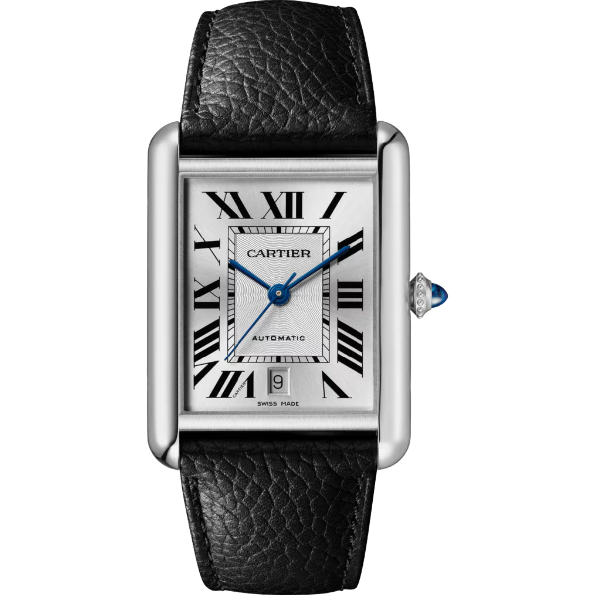 Cartier Tank Must Extra Large Steel Black Grained Calfskin Leather WSTA0040