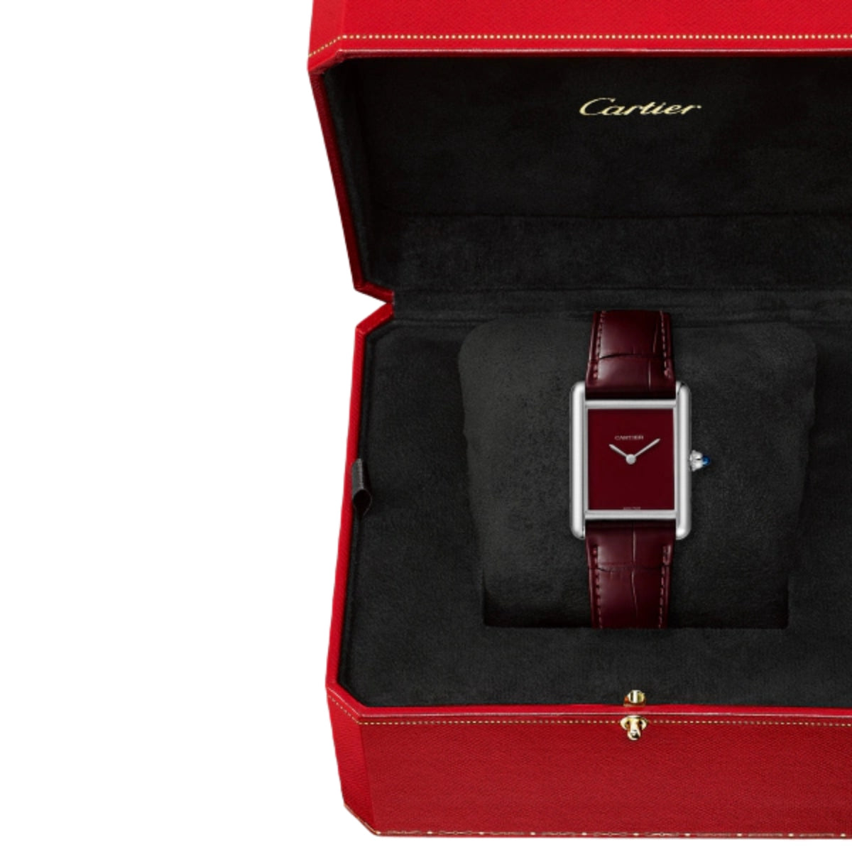 Cartier Tank Must Large Steel Black Claret Alligator Skin Leather WSTA0054