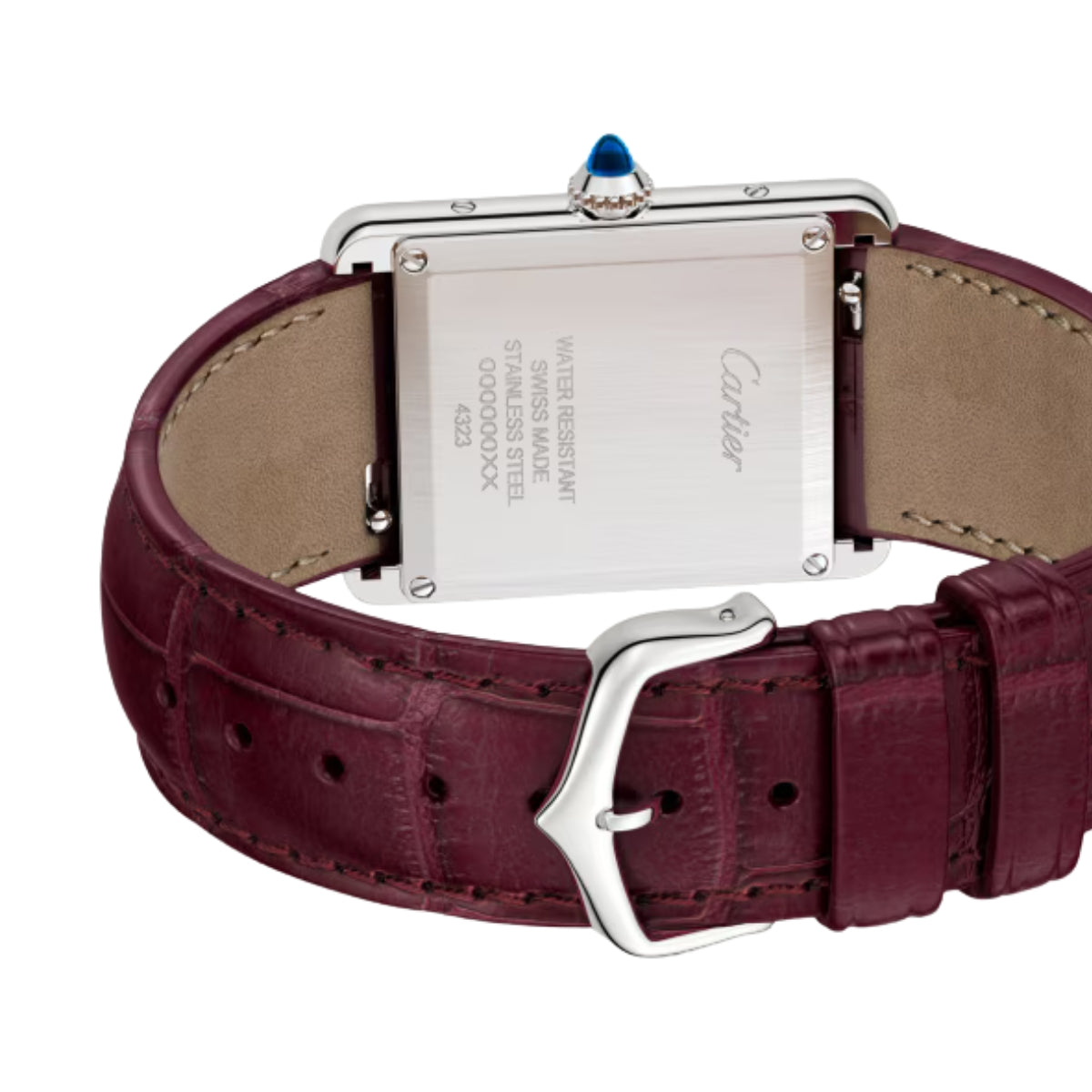 Cartier Tank Must Large Steel Black Claret Alligator Skin Leather WSTA0054