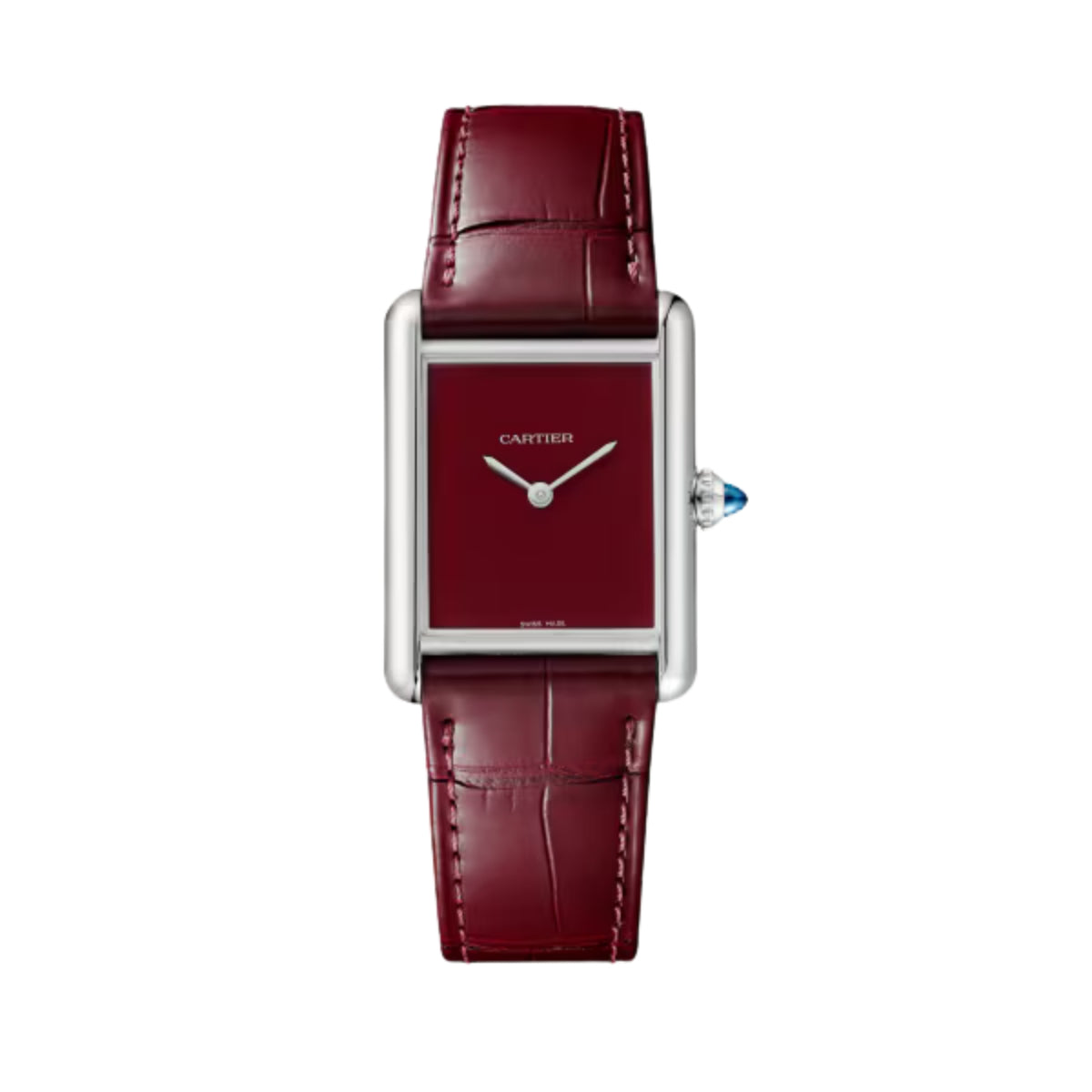 Cartier Tank Must Large Steel Black Claret Alligator Skin Leather WSTA0054