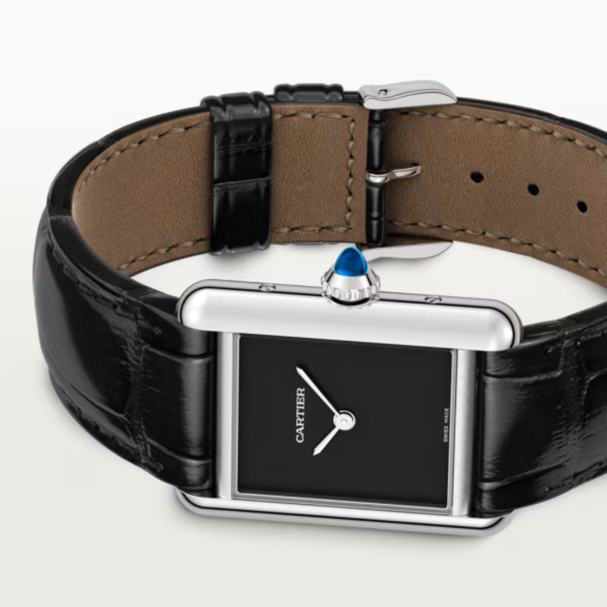 Cartier Tank Must De Cartier Small Steel Shiny Blue Alligator Skin Leather WSTA0071