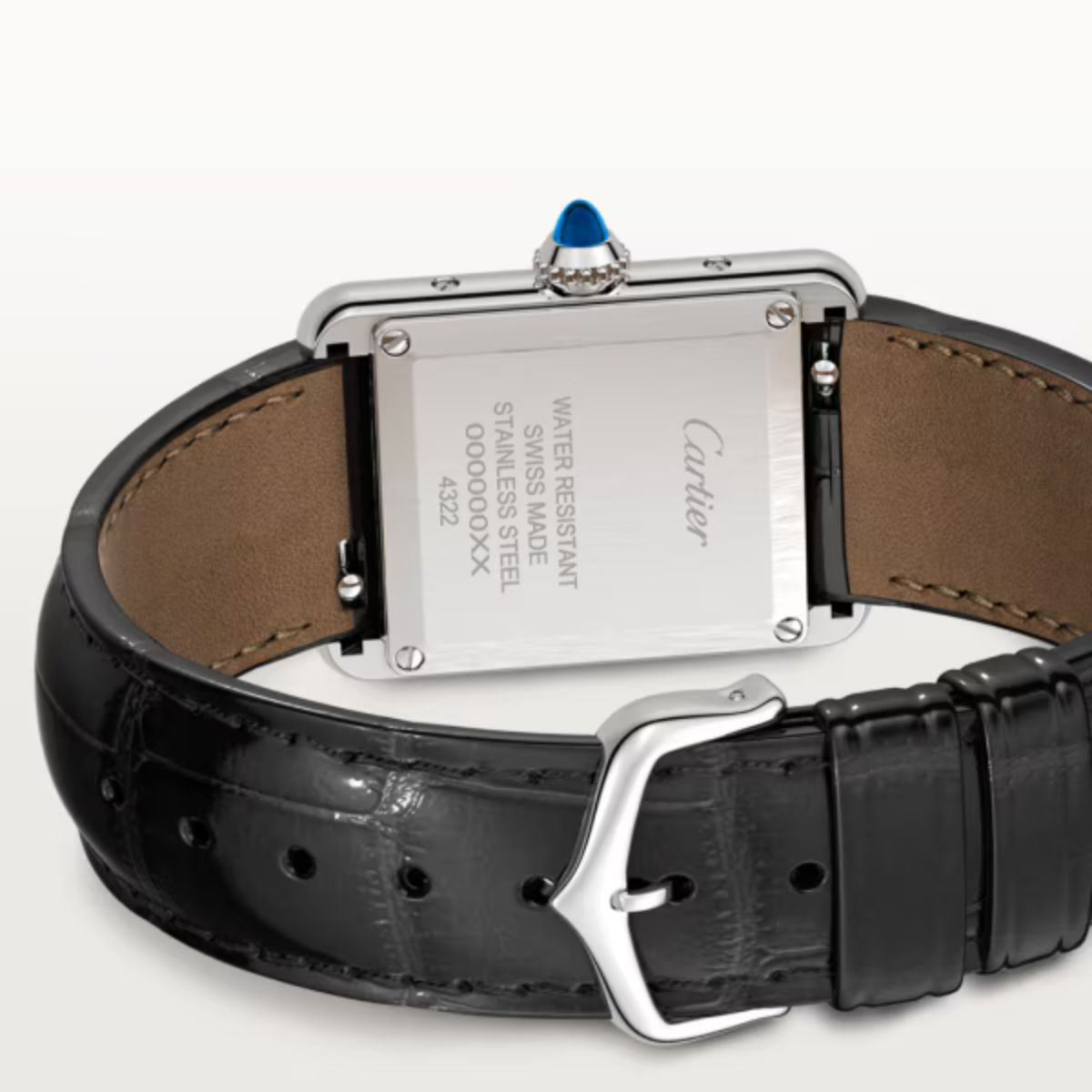 Cartier Tank Must De Cartier Small Steel Shiny Blue Alligator Skin Leather WSTA0071