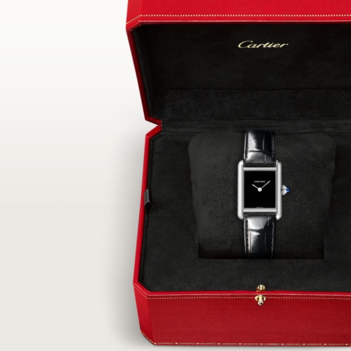 Cartier Tank Must De Cartier Small Steel Shiny Blue Alligator Skin Leather WSTA0071