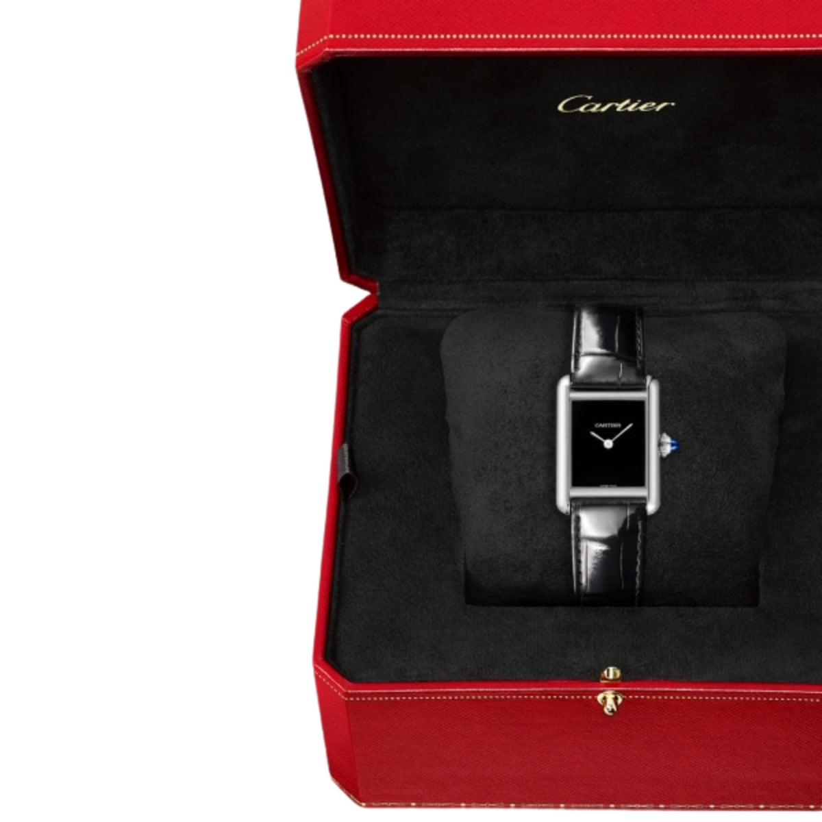 Cartier Tank Must De Cartier Large Steel Black Grained Calfskin Leather WSTA0109