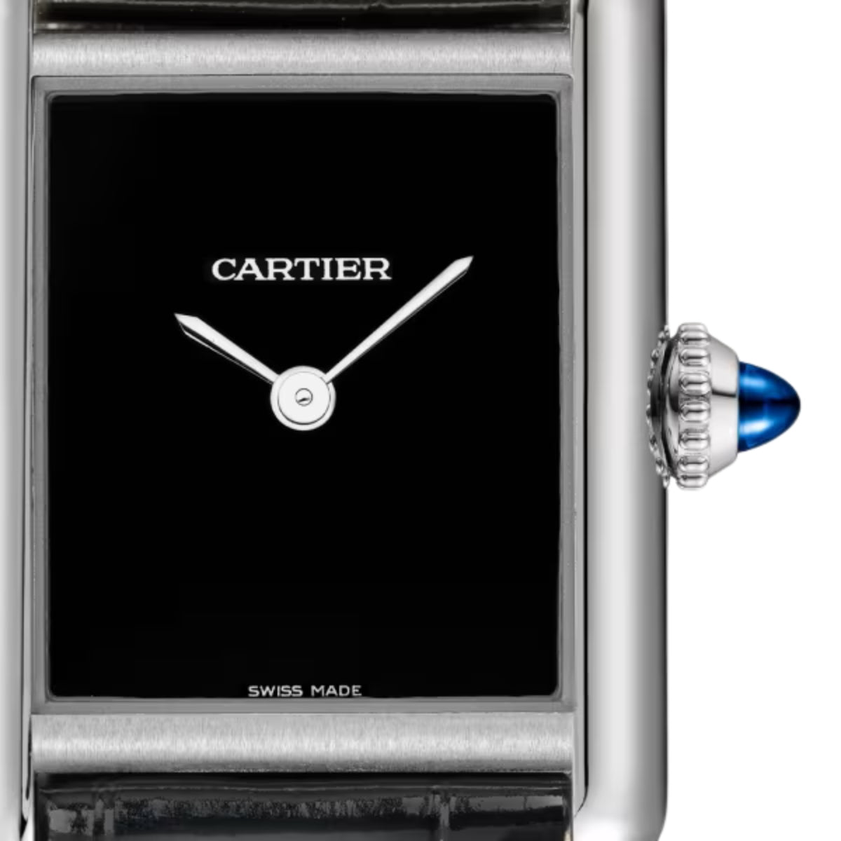 Cartier Tank Must De Cartier Large Steel Black Grained Calfskin Leather WSTA0109