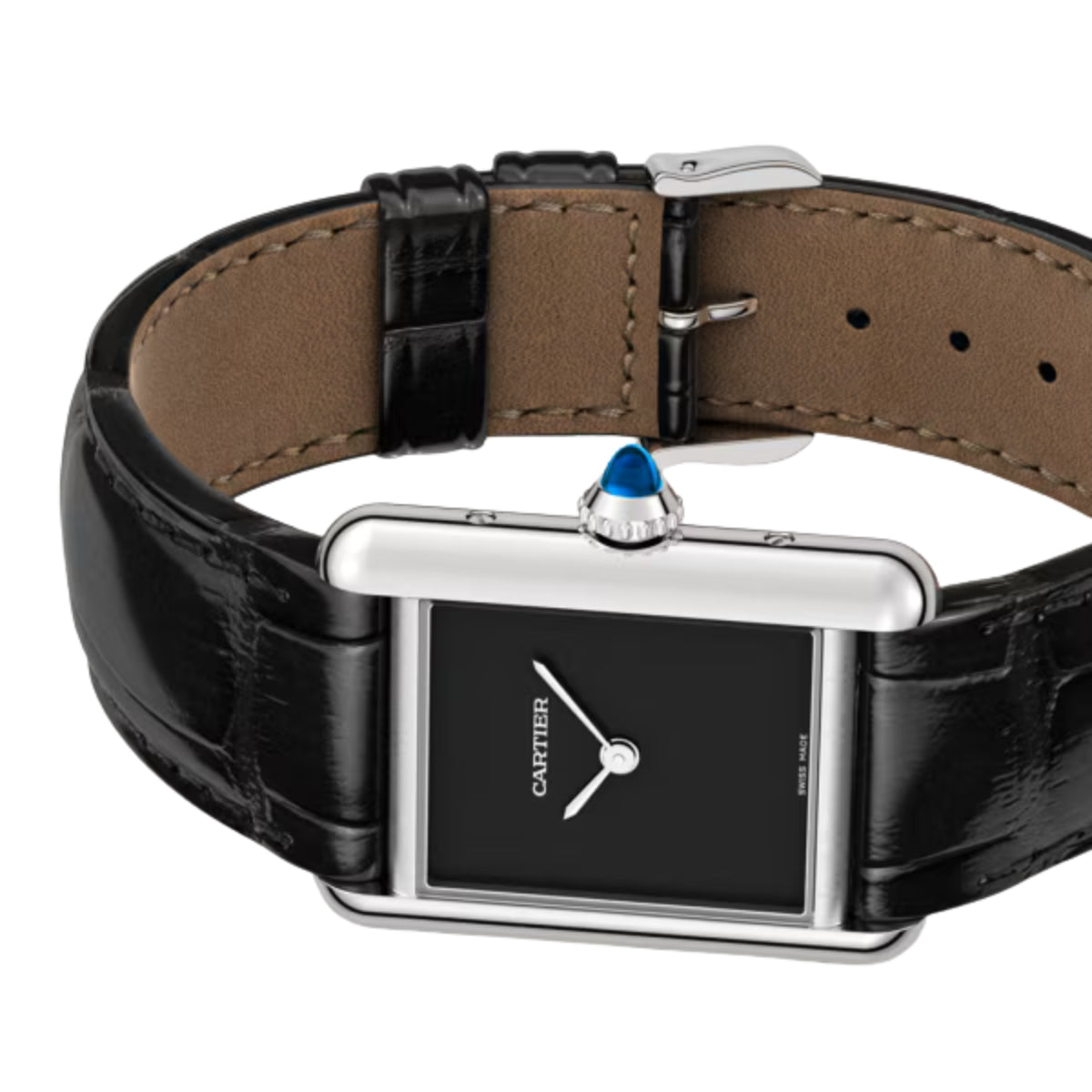 Cartier Tank Must De Cartier Large Steel Black Grained Calfskin Leather WSTA0109