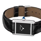 Cartier Tank Must De Cartier Large Steel Black Grained Calfskin Leather WSTA0109