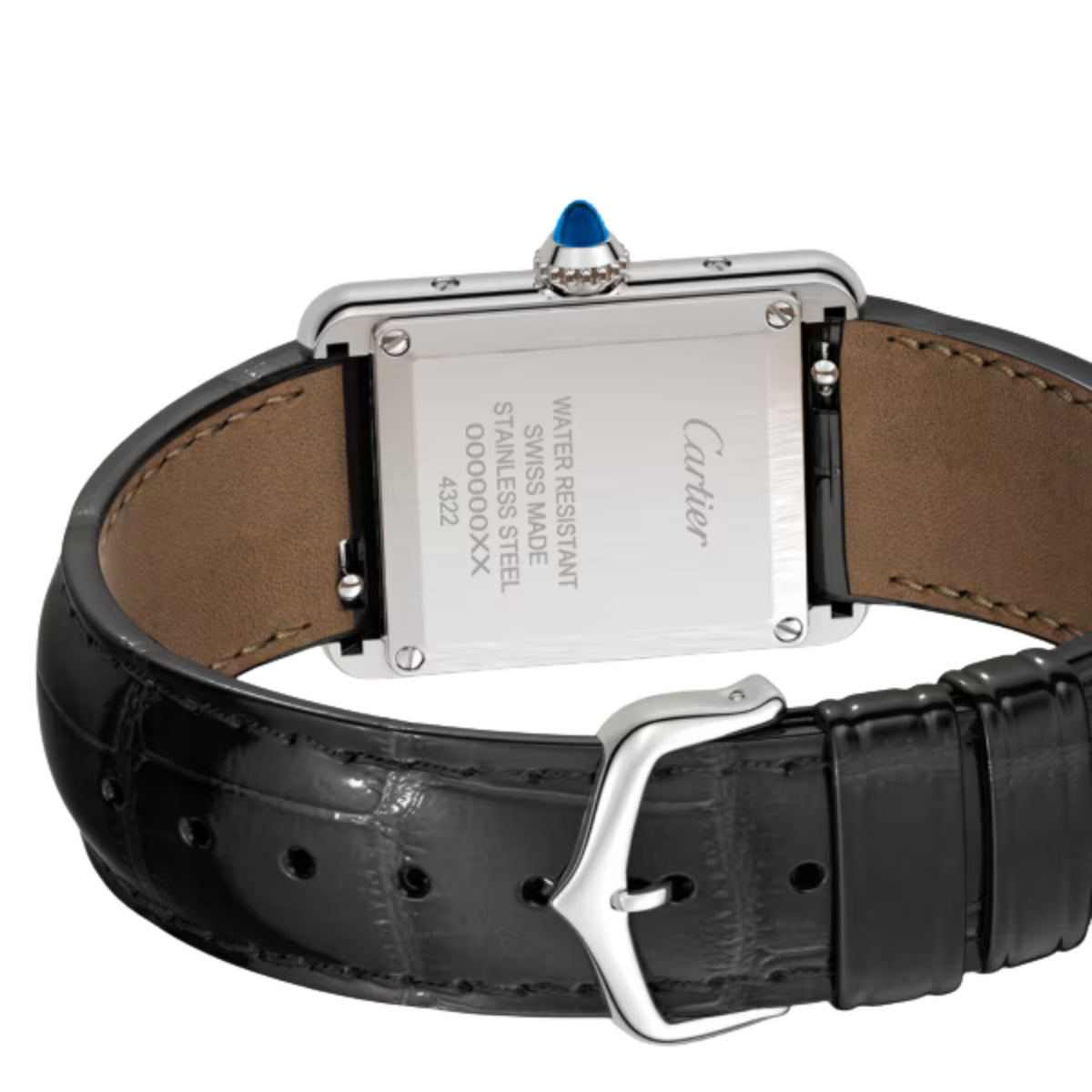 Cartier Tank Must De Cartier Large Steel Black Grained Calfskin Leather WSTA0109