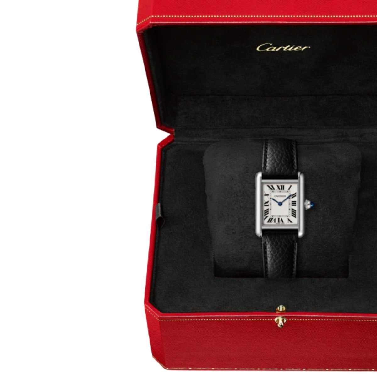 Cartier Tank Must De Cartier Small Steel Black Grained Calfskin Leather WSTA0110