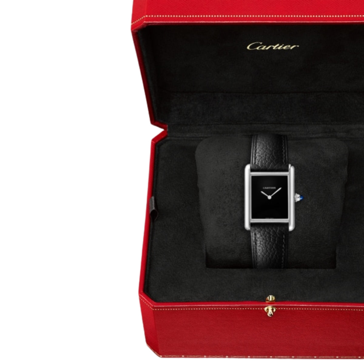 Cartier Tank Must Large Steel Black Calfskin Leather WSTA0111