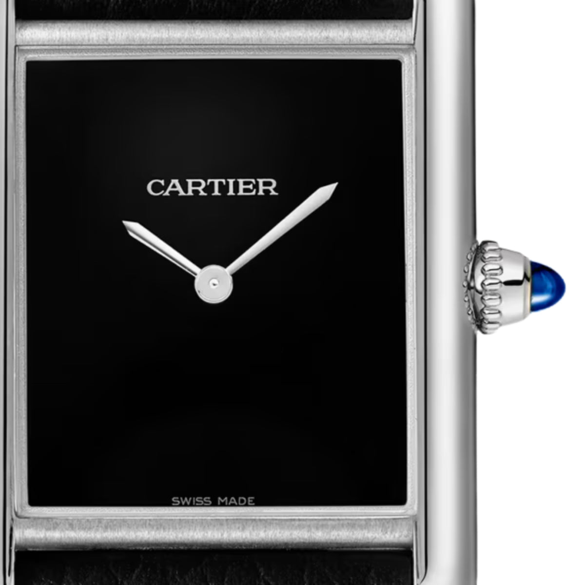 Cartier Tank Must Large Steel Black Calfskin Leather WSTA0111
