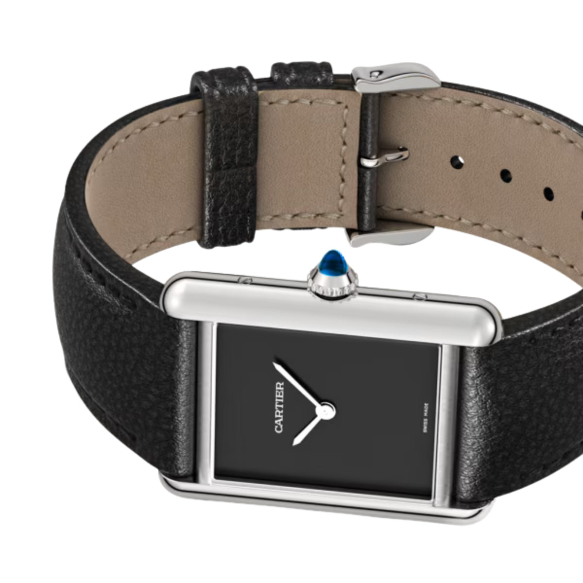 Cartier Tank Must Large Steel Black Calfskin Leather WSTA0111