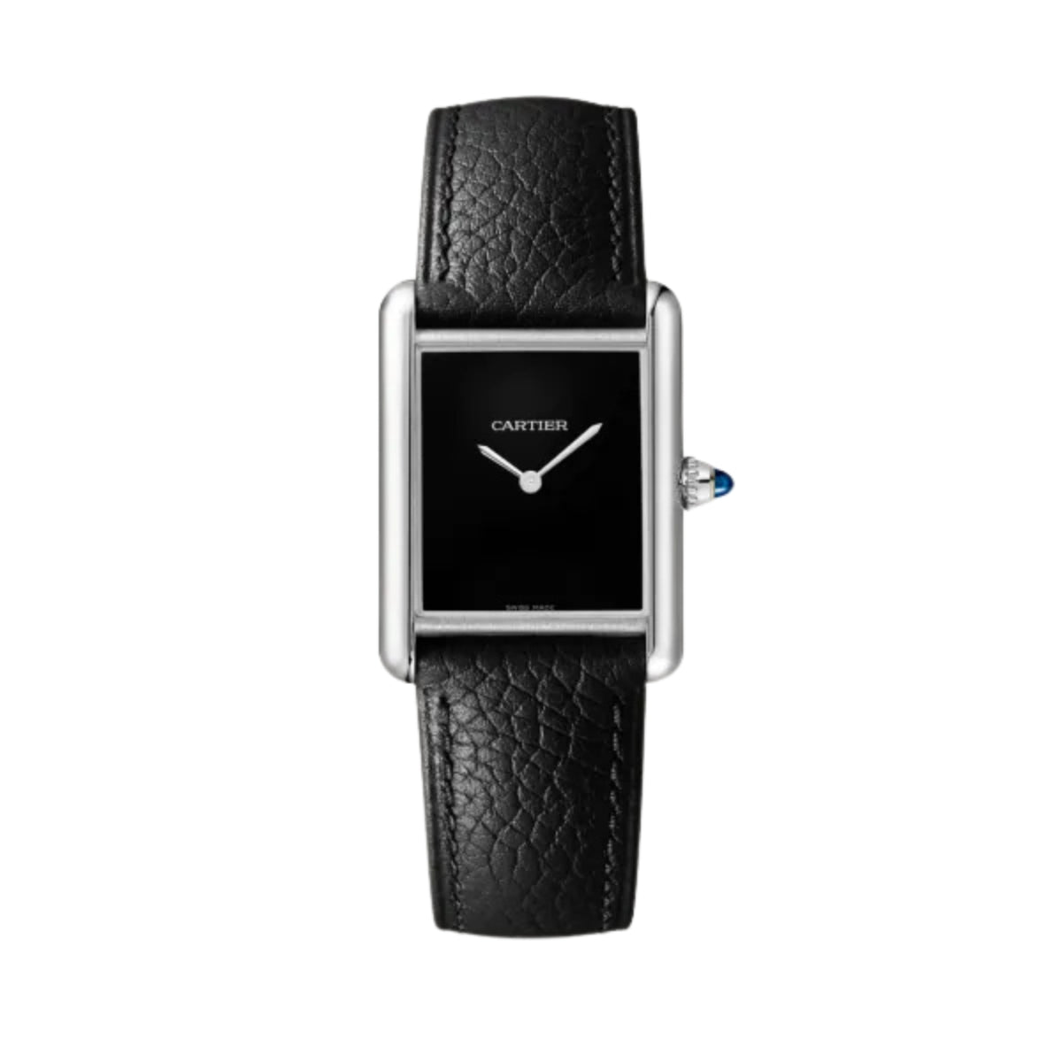 Cartier Tank Must Large Steel Black Calfskin Leather WSTA0111