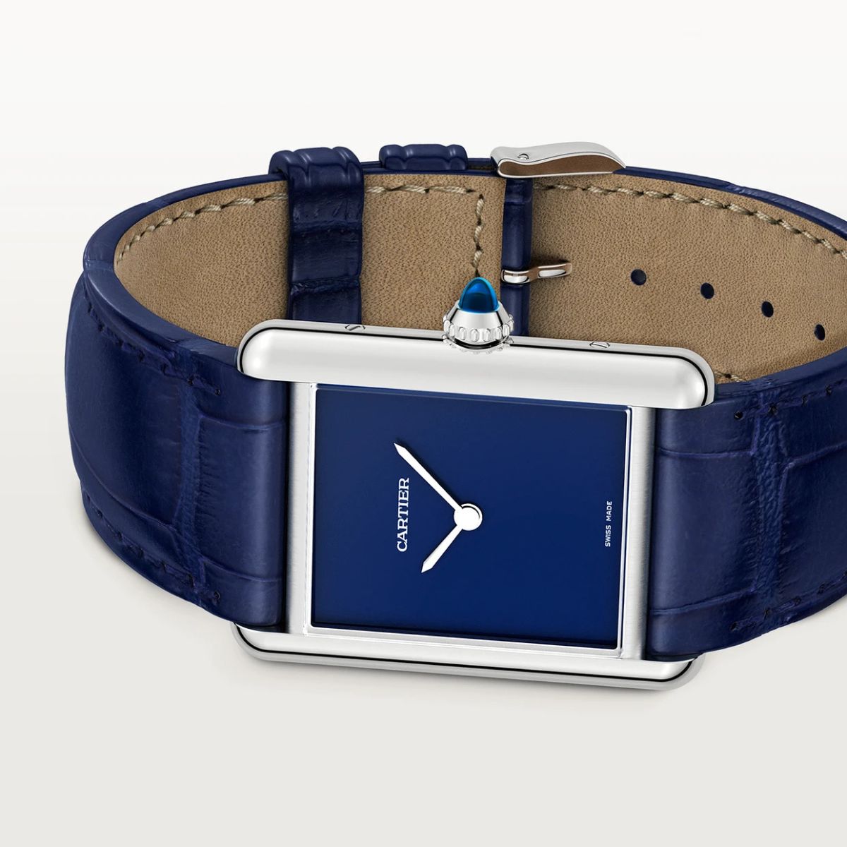 Cartier Tank Must De Cartier Large Steel Blue Alligator Skin Leather WSTA0114