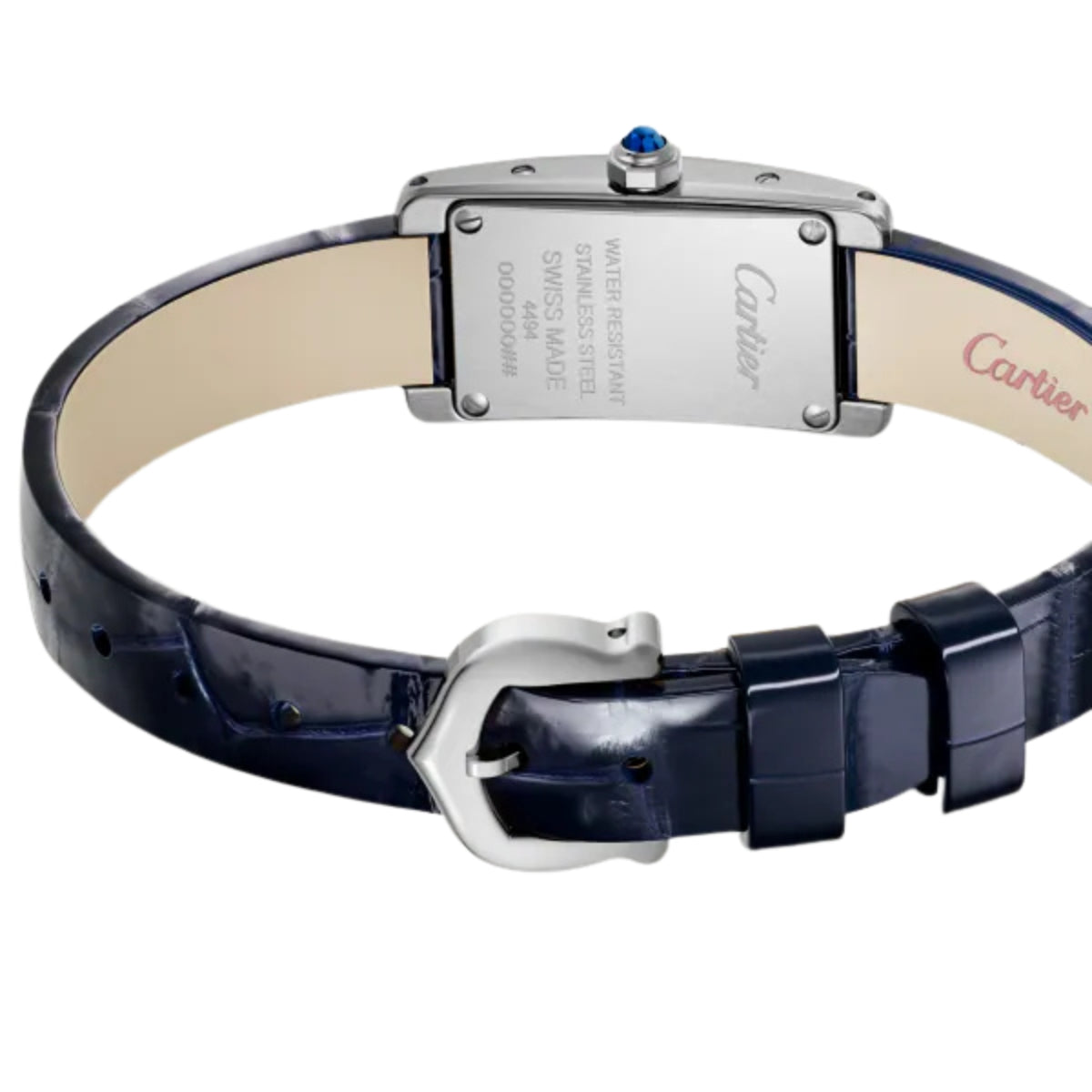 Cartier Tank Americaine Mini Steel Shiny Blue Alligator Skin Leather WSTA0116